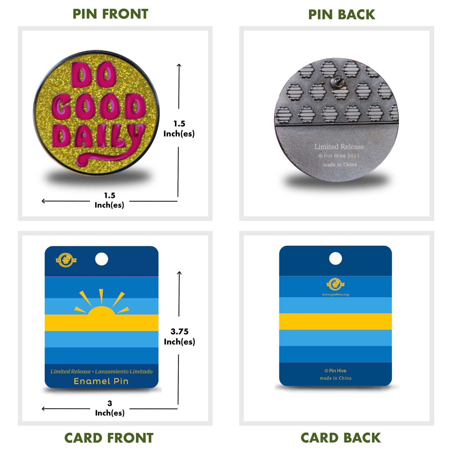 Do Good Daily Glitter Pin - Sunshine Yellow With Magnet