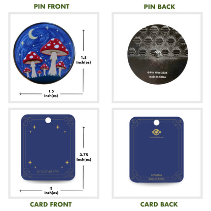 Red Moonlit Mushroom Forest Pin With Magnet