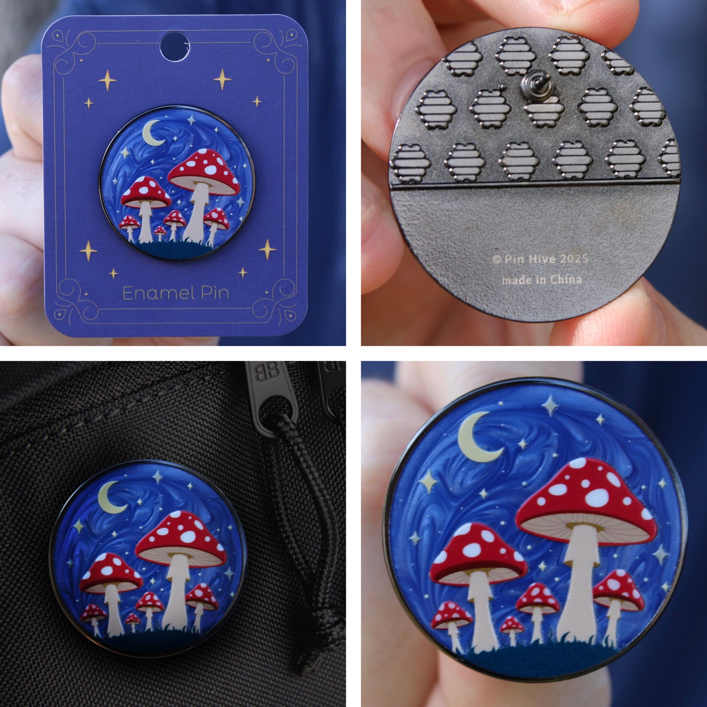 Red Moonlit Mushroom Forest Pin With Magnet