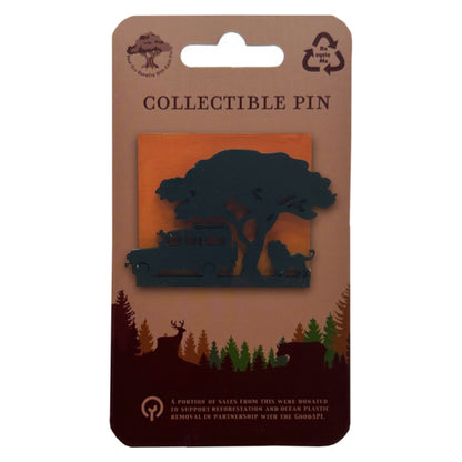 Lion and Safari Car with Sunset - Wooden Pin & Magnet