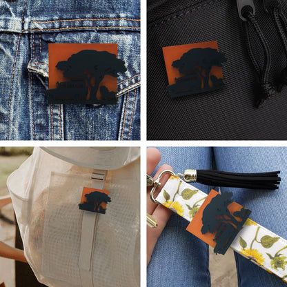 Lion and Safari Car with Sunset - Wooden Pin & Magnet
