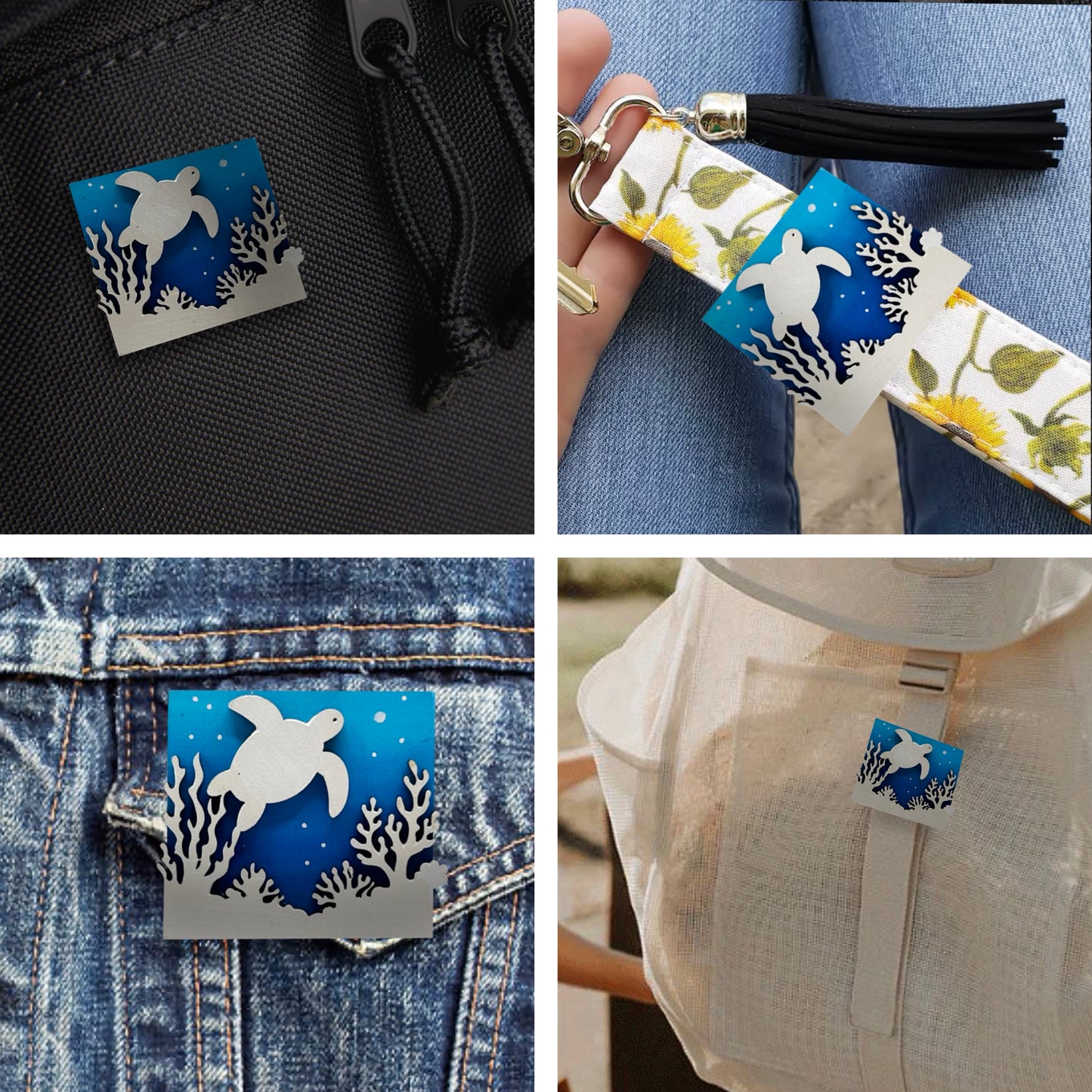 Turtle at Coral Reef - Wooden Pin & Magnet