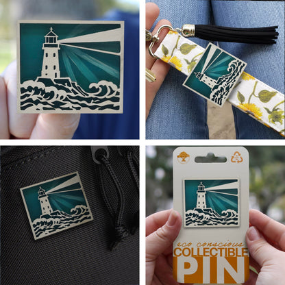 Lighthouse with Waves - Wooden Pin & Magnet