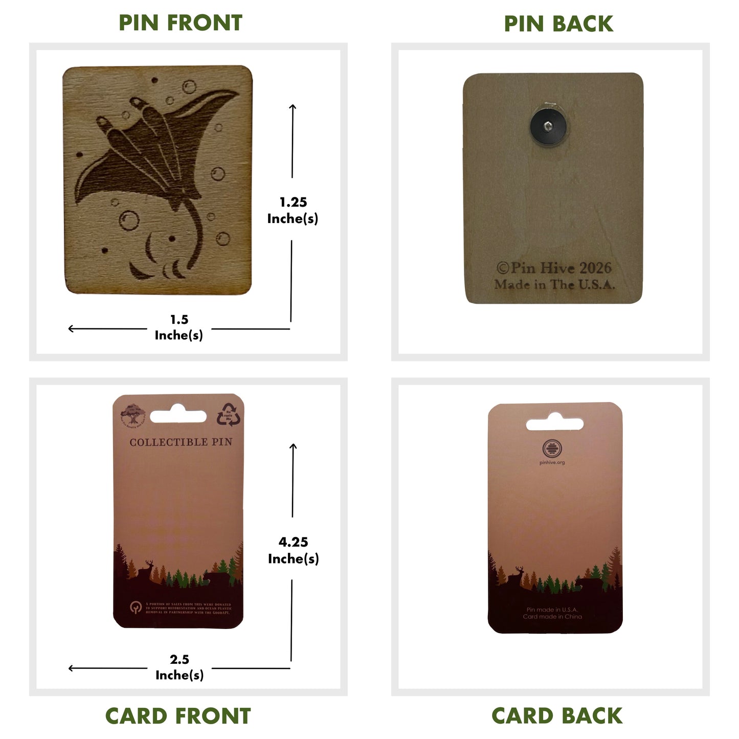 Mobula Ray - Wooden Pin & Magnet