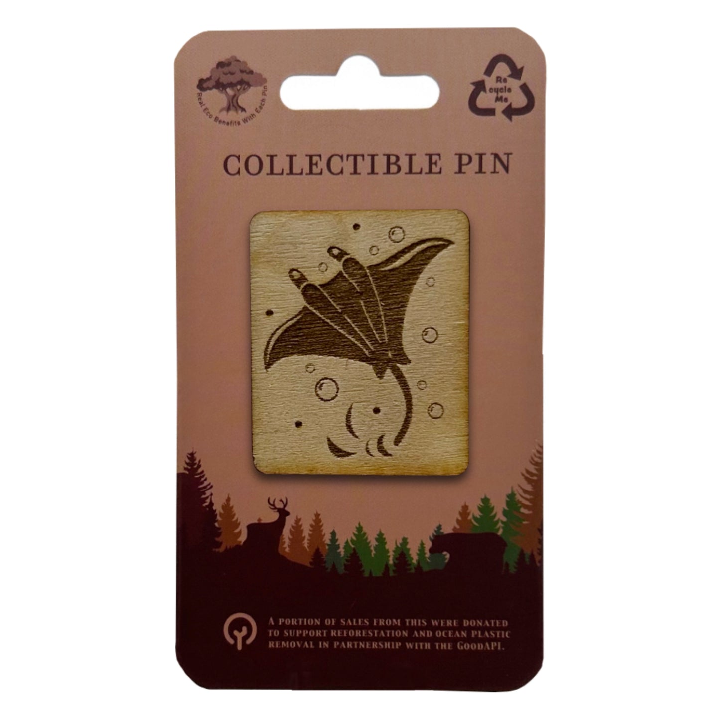 Mobula Ray - Wooden Pin & Magnet