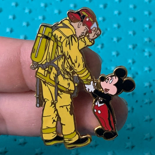 Mickey & Fireman Handshake Pin
