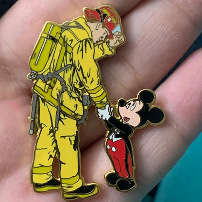Mickey & Fireman Handshake Pin