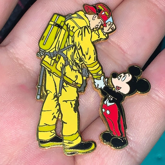 Mickey & Fireman Handshake Pin
