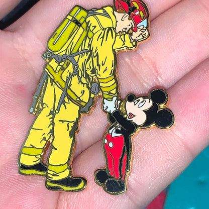 Mickey & Fireman Handshake Pin
