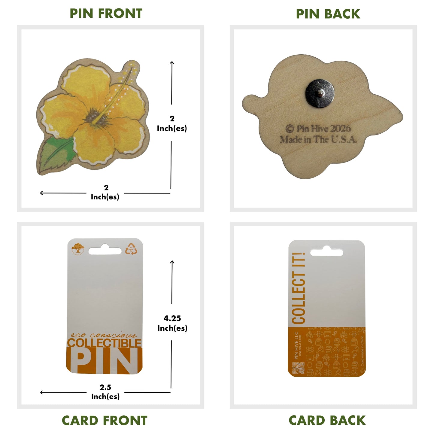Hibiscus Flower - Wooden Lapel Pin & Magnet