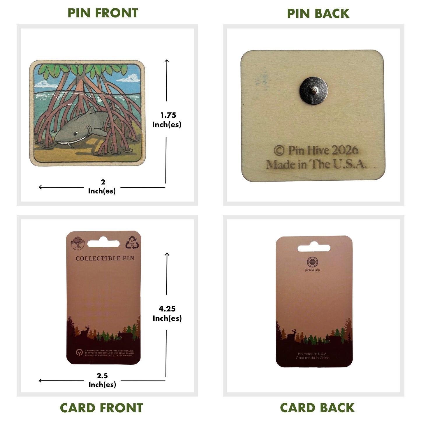 Nurse Shark in Mangroves - Wooden Lapel Pin & Magnet
