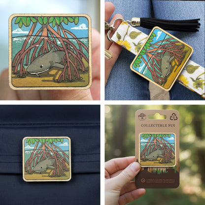 Nurse Shark in Mangroves - Wooden Lapel Pin & Magnet