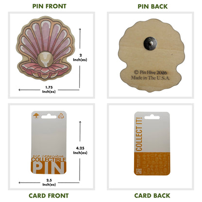 Oyster Shell with Pearl - Wooden Lapel Pin & Magnet