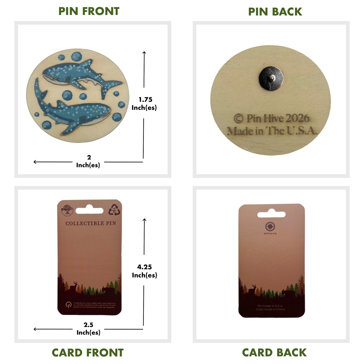 Whale Shark Duo - Wooden Lapel Pin & Magnet