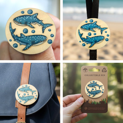 Whale Shark Duo - Wooden Lapel Pin & Magnet