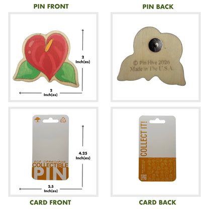 Anthurium - Laceleaf Flower - Wooden Lapel Pin & Magnet