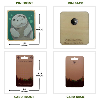 Manatee Portrait - Wooden Lapel Pin & Magnet