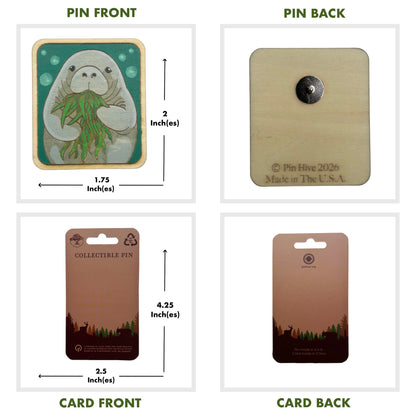 Manatee Eating Sea Grass - Wooden Lapel Pin & Magnet