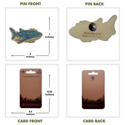 Whale Shark with Remoras - Wooden Lapel Pin & Magnet