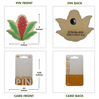 Red Ginger Flower - Wooden Lapel Pin & Magnet