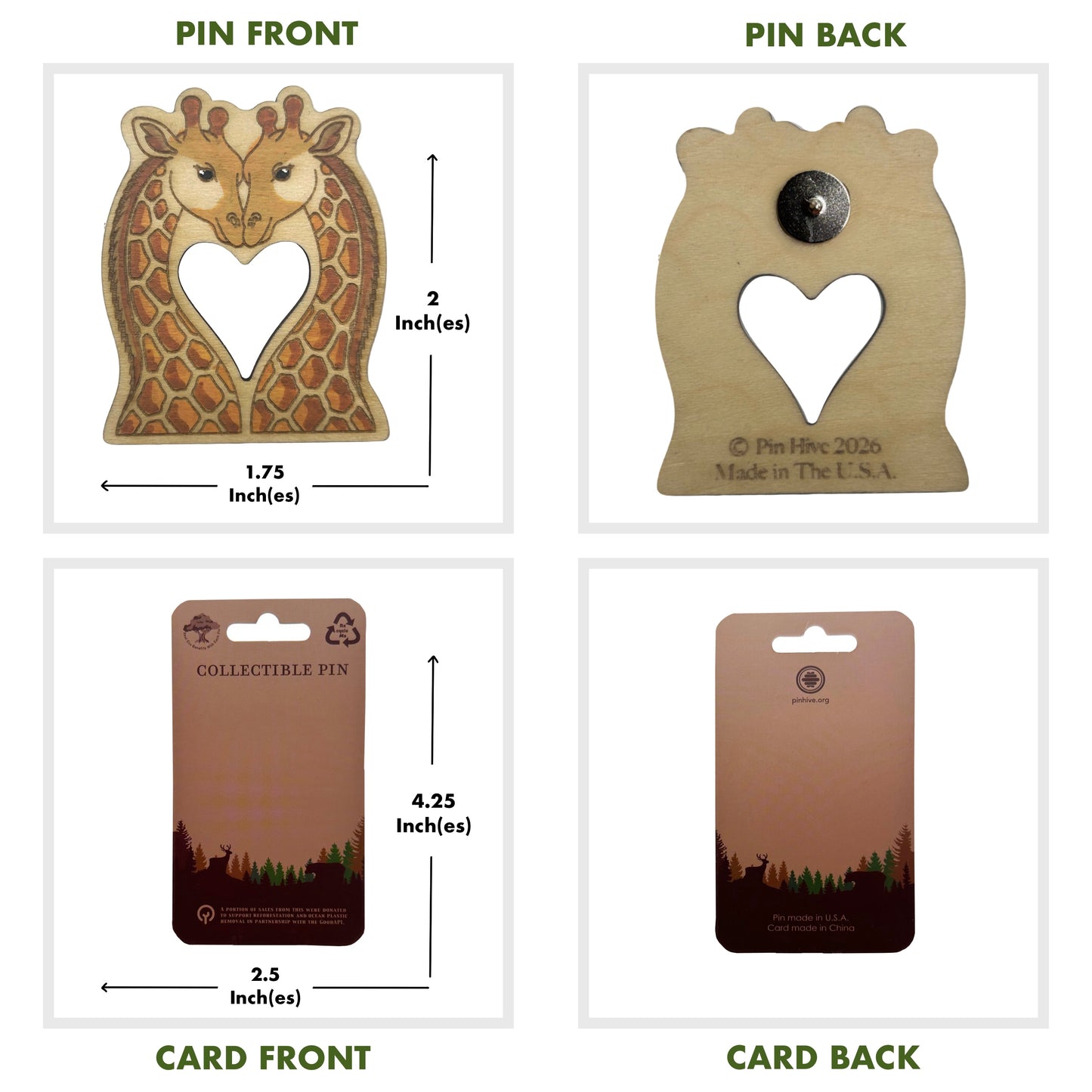 Giraffes in Love - Wooden Lapel Pin & Magnet