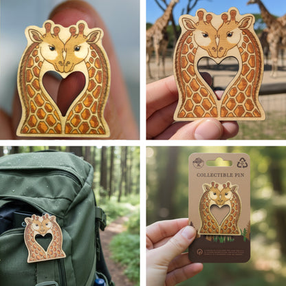 Giraffes in Love - Wooden Lapel Pin & Magnet