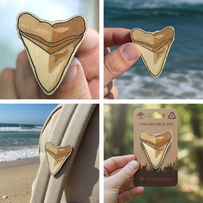 Shark Tooth Fossil - Wooden Lapel Pin & Magnet