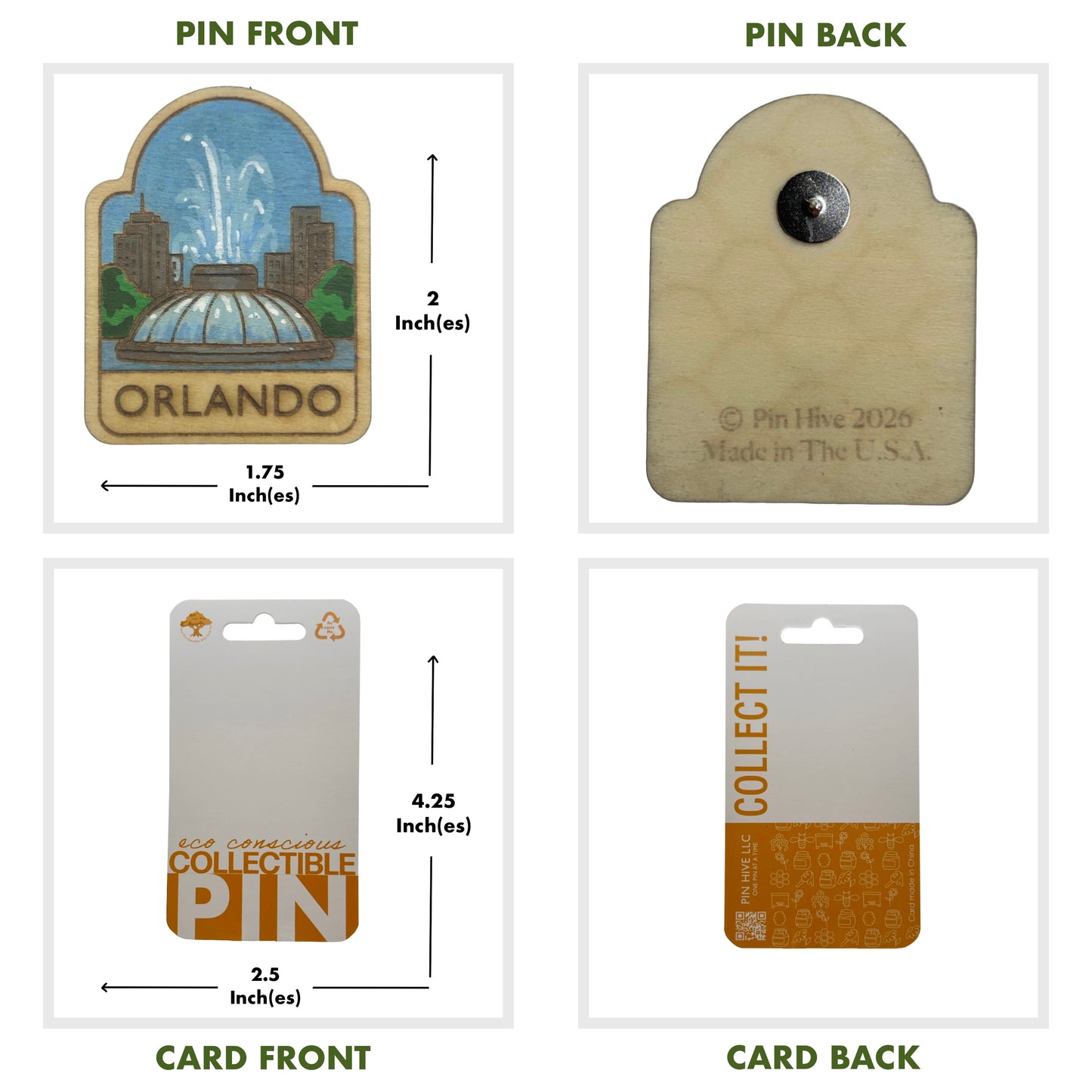 Orlando - Lake Eola Fountain - Wooden Lapel Pin & Magnet