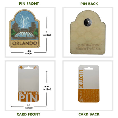 Orlando - Lake Eola Fountain - Wooden Lapel Pin & Magnet