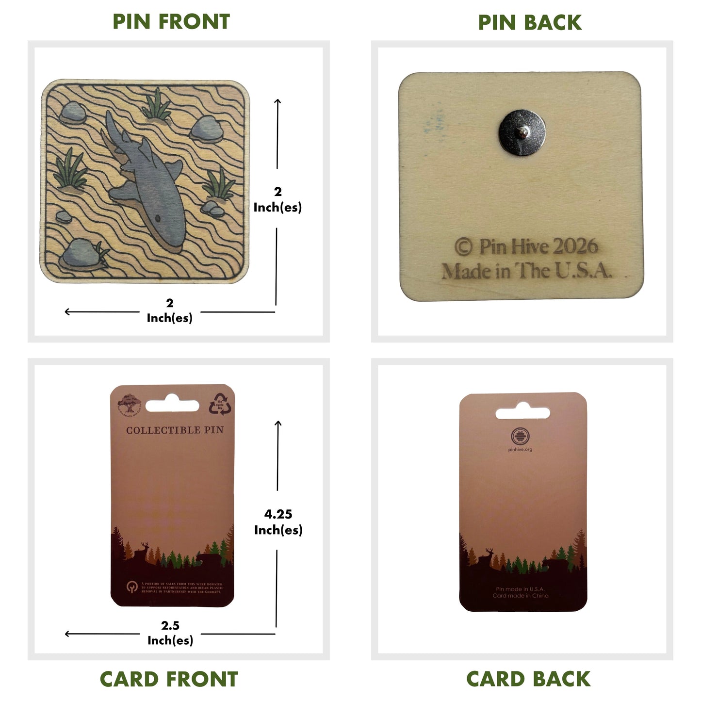 Nurse Shark on Sandy Seafloor - Wooden Lapel Pin & Magnet