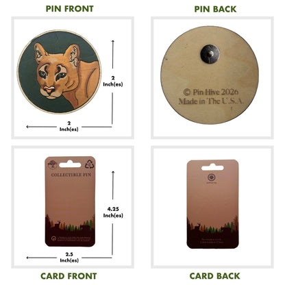 Florida Panther Portrait - Wooden Lapel Pin & Magnet