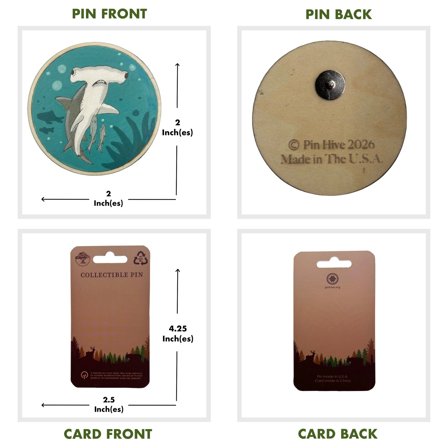 Hammerhead Shark - Wooden Lapel Pin & Magnet