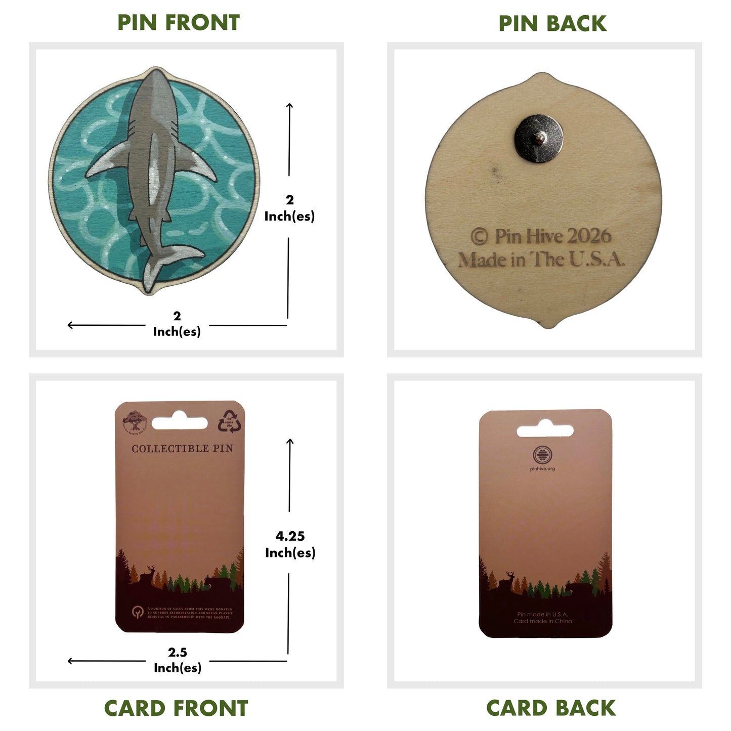 Whitetip Reef Shark - Wooden Lapel Pin & Magnet