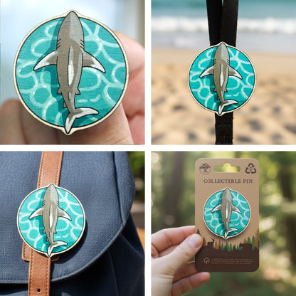 Whitetip Reef Shark - Wooden Lapel Pin & Magnet