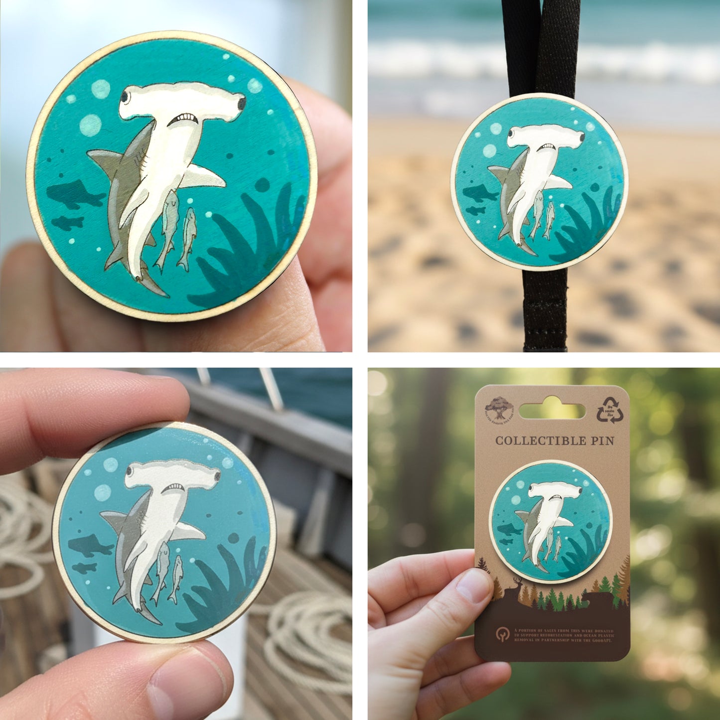 Hammerhead Shark - Wooden Lapel Pin & Magnet