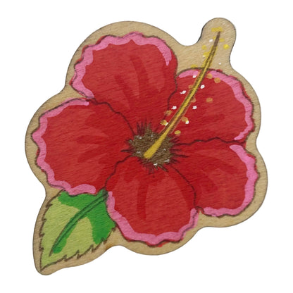 Hibiscus Flower - Wooden Lapel Pin & Magnet