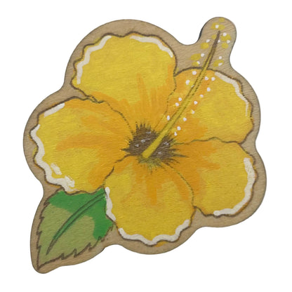 Hibiscus Flower - Wooden Lapel Pin & Magnet