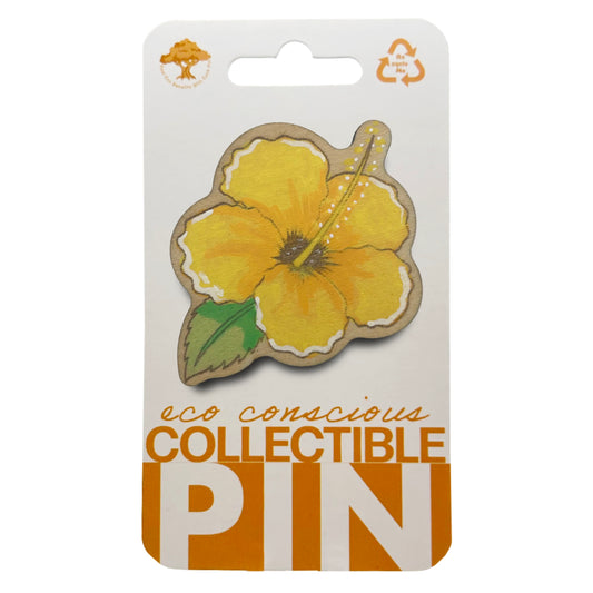 Hibiscus Flower - Wooden Lapel Pin & Magnet