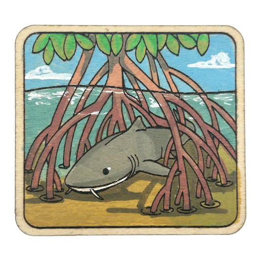 Nurse Shark in Mangroves - Wooden Lapel Pin & Magnet