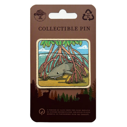 Nurse Shark in Mangroves - Wooden Lapel Pin & Magnet