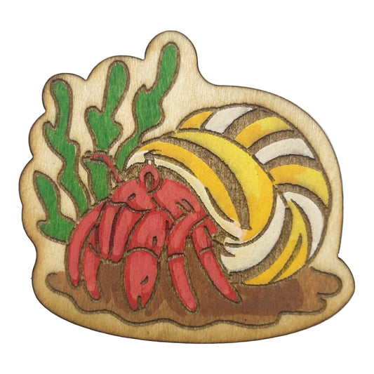 Hermit Crab - Wooden Lapel Pin & Magnet