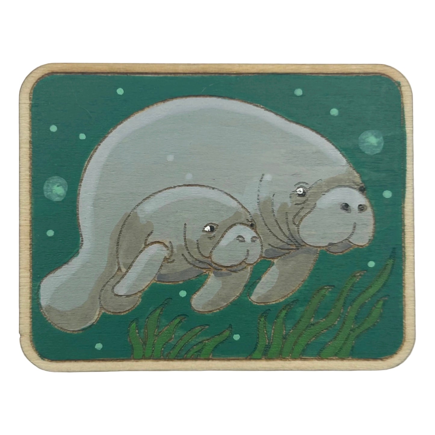 Manatee Mother and Calf - Wooden Lapel Pin & Magnet