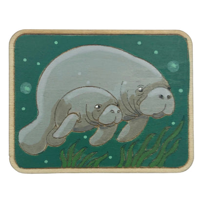 Manatee Mother and Calf - Wooden Lapel Pin & Magnet