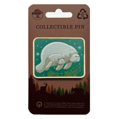 Manatee Mother and Calf - Wooden Lapel Pin & Magnet
