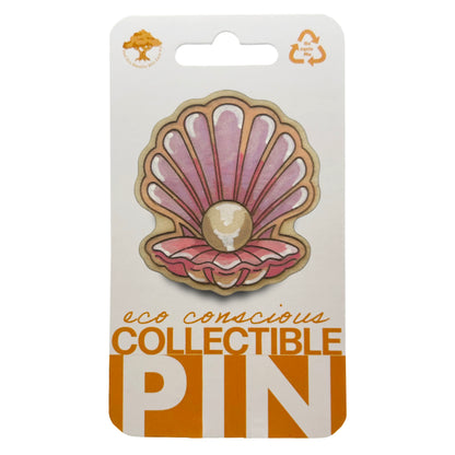Oyster Shell with Pearl - Wooden Lapel Pin & Magnet