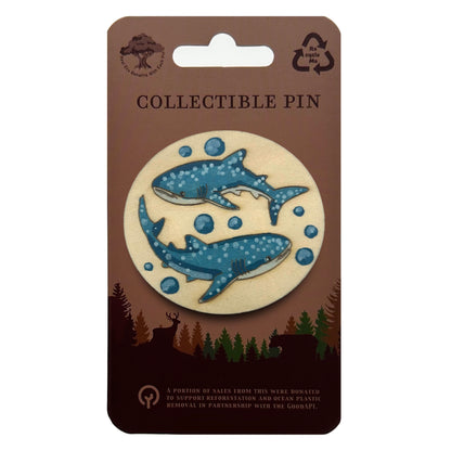 Whale Shark Duo - Wooden Lapel Pin & Magnet