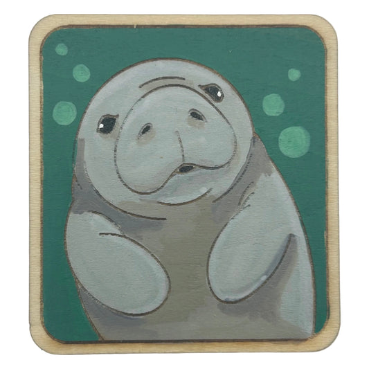 Manatee Portrait - Wooden Lapel Pin & Magnet