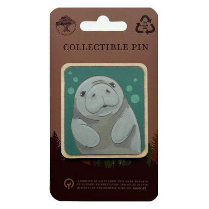 Manatee Portrait - Wooden Lapel Pin & Magnet