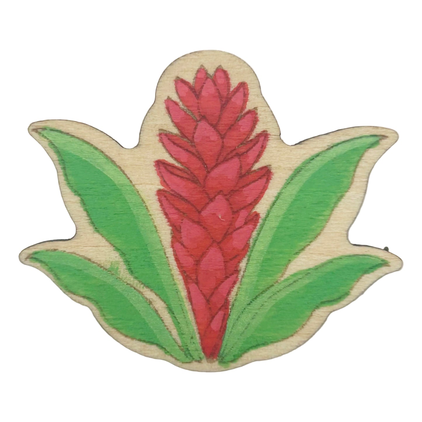 Red Ginger Flower - Wooden Lapel Pin & Magnet