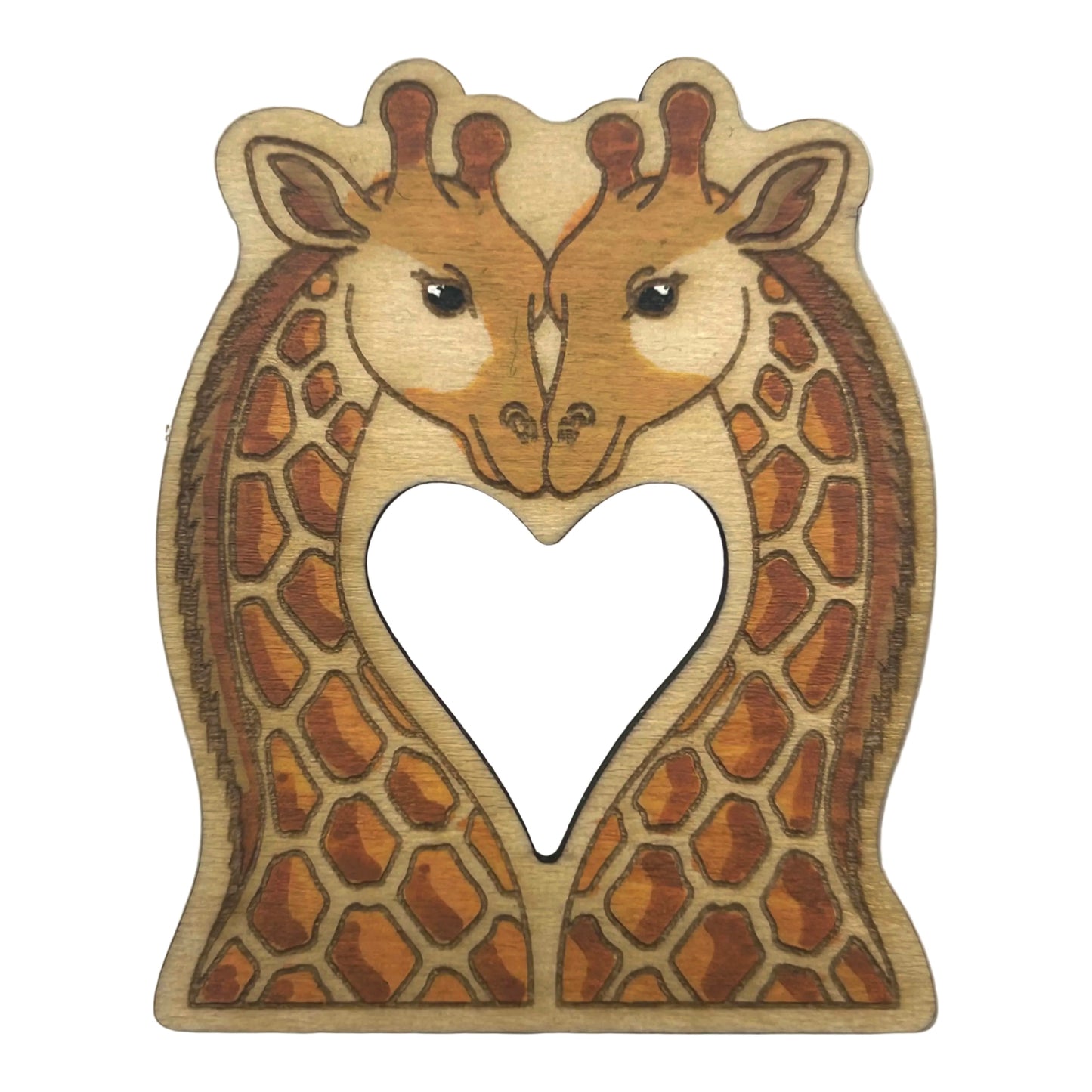Giraffes in Love - Wooden Lapel Pin & Magnet